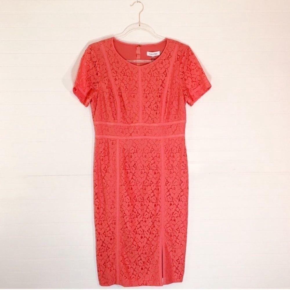 Calvin Klein Tangerine Peach Lace Panel Dress NWT Size 6